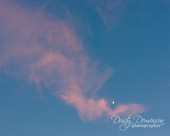 Sunset Clouds and Half a Moon