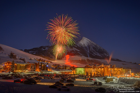 New Years Eve firworks and torchlight parade on Crested Butte Mountain