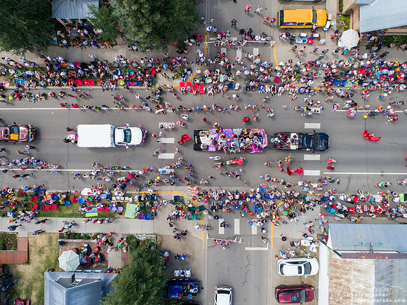 street parade Crested Butte over above drone aerial